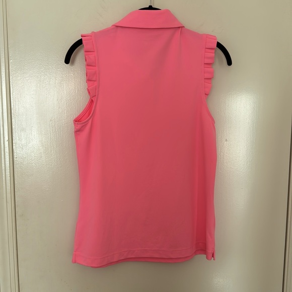 Lilly Pulitzer Luxletic UPF50+ Ruffled Peachy  Pink Polo Tank Top - Picture 2 of 9